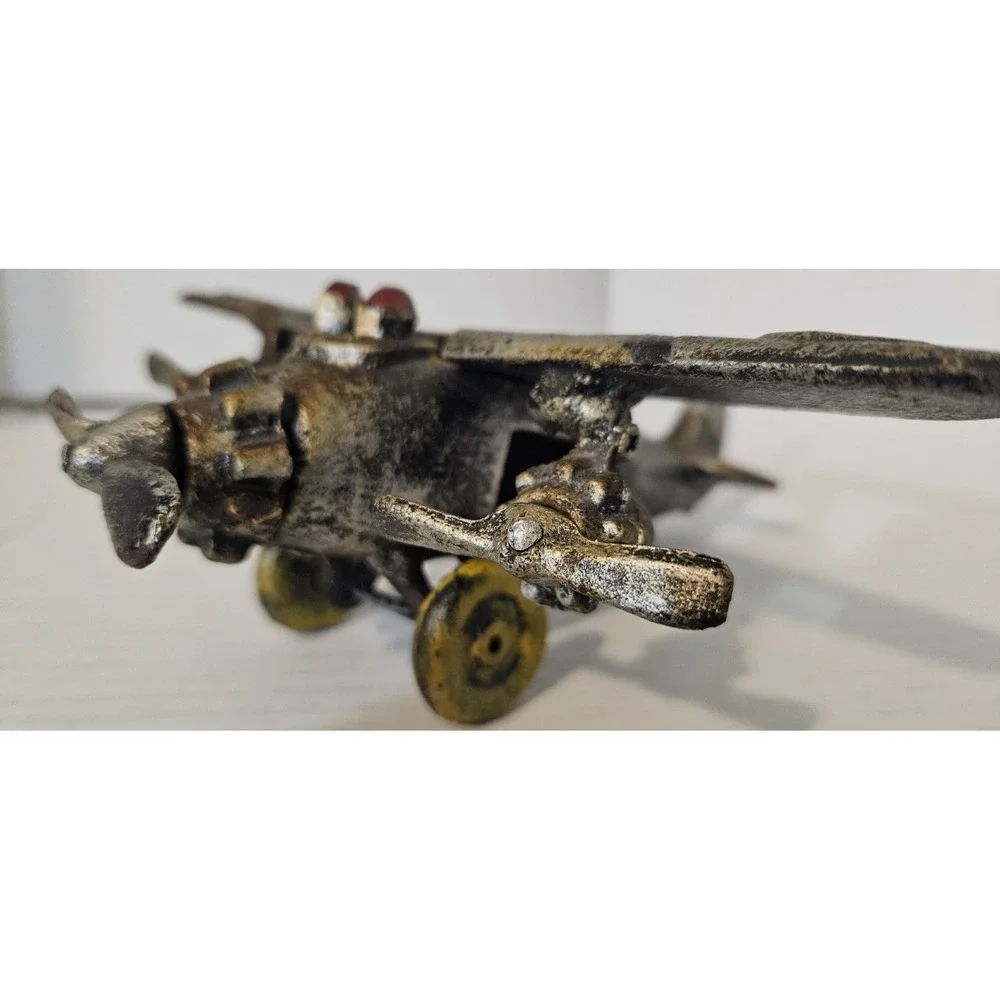 1930's 40's Vintage Toy Metal Cast Iron Propeller Plane Airplane Silver‎